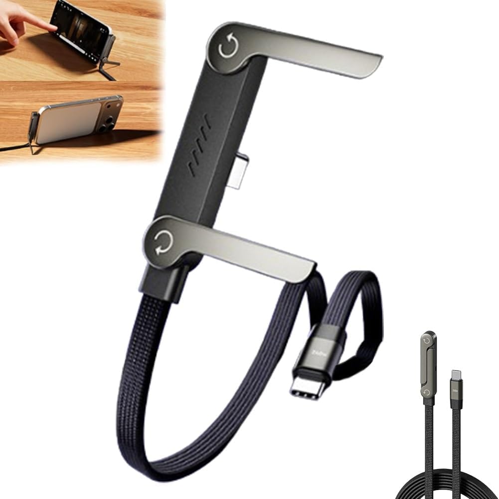 HAFRILY 2-in-1 240W (1pc, Invisible Holder Charger Cable, Stand Data Cable, Sideways Phone Charger, Invisible Holder