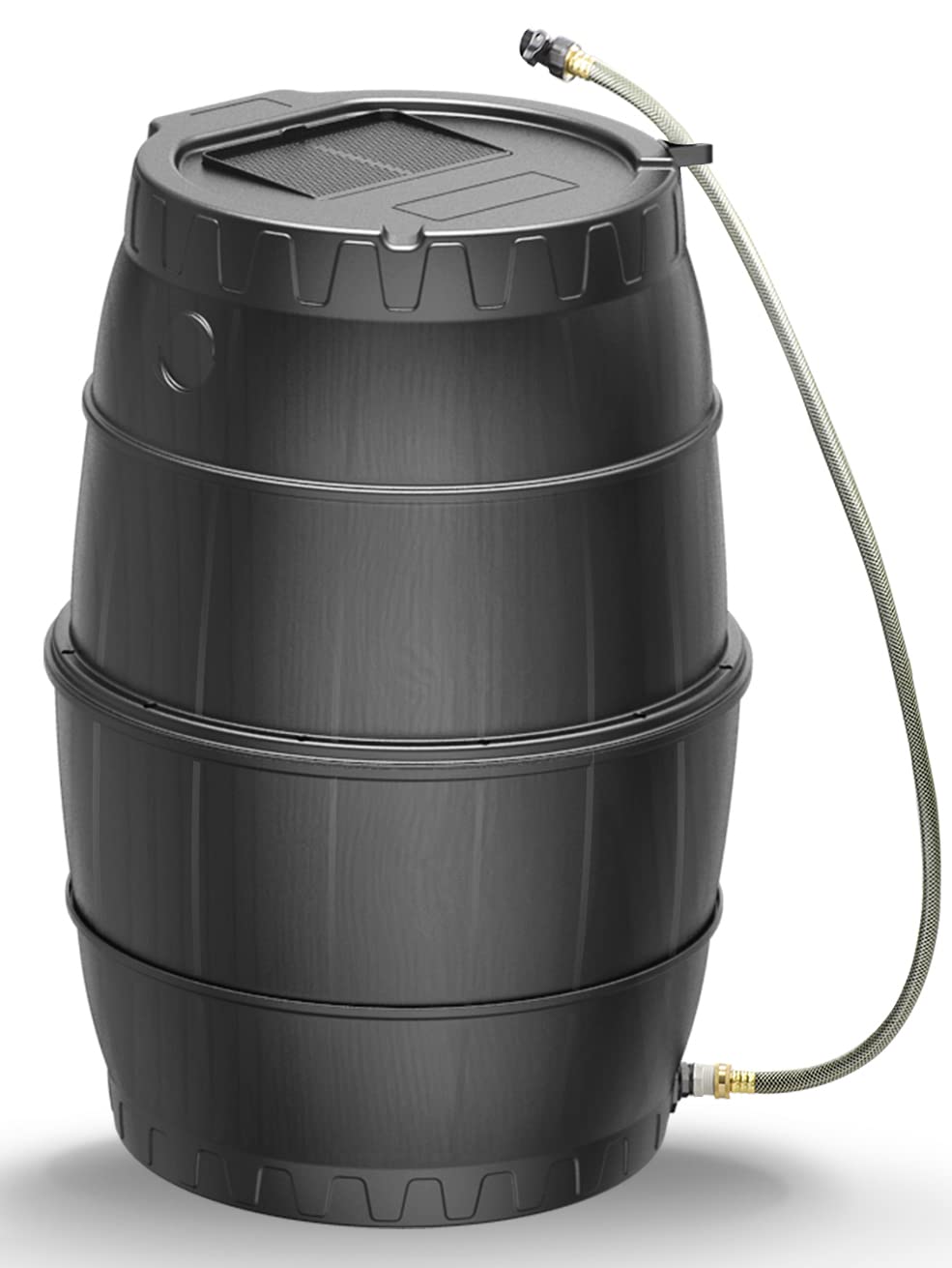 SQUEEZE master 50 Gallon Rainwater Collection Barrel Without Stand-BPA Free Home Rain Catcher with Water Diverter, Outlet Hose-Flatback Designed Water Storage Collection Barrel for Gardens and Plants