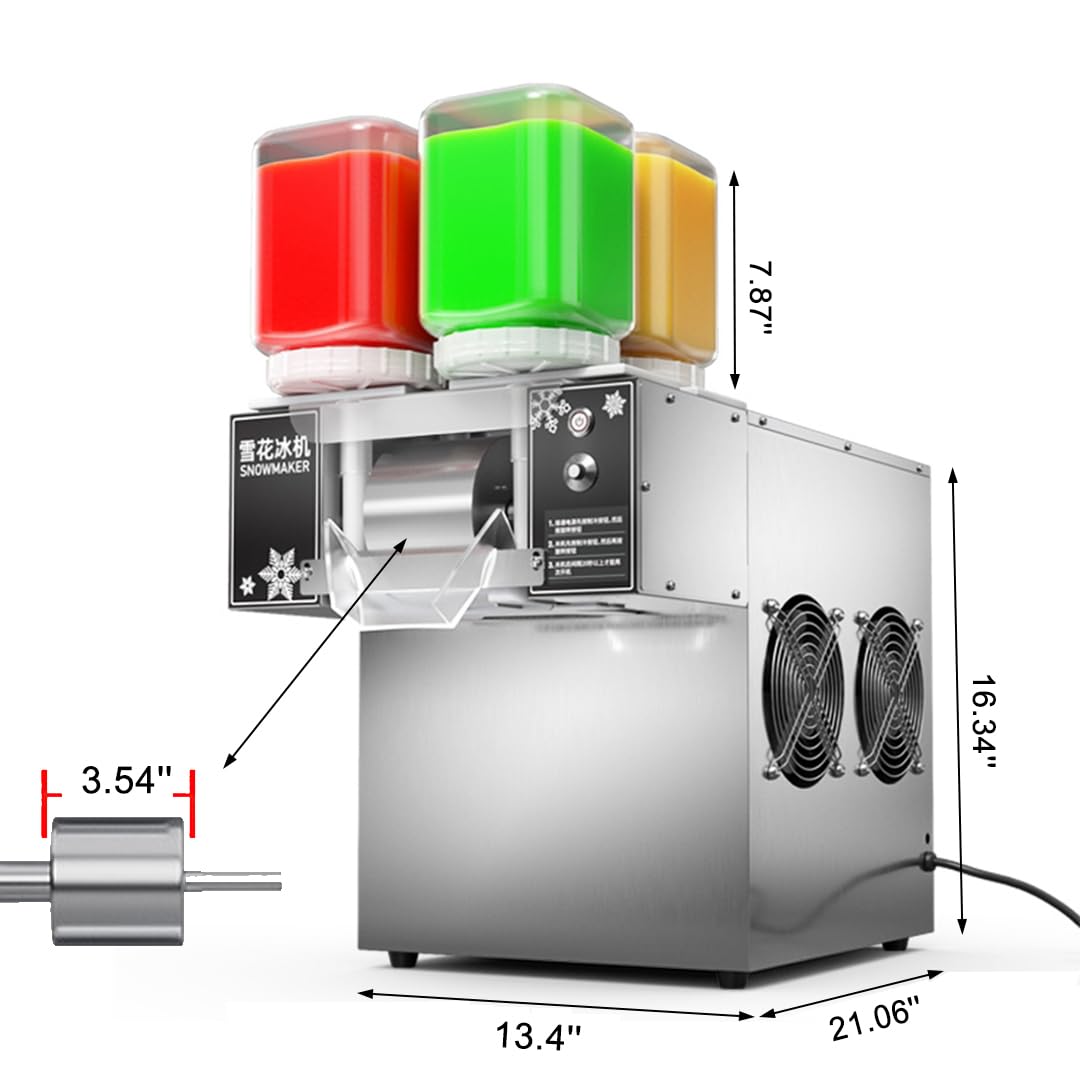 Kolice Commercial Electric Shaved Ice Machine,Snow Cone Shaver,Snow Flake Ice Machine-264 lbs/Day, 4 Feeding Buckets with Four Flavors for Choice by Manual, for Restaurant, Food Van, Desert Shops,etc