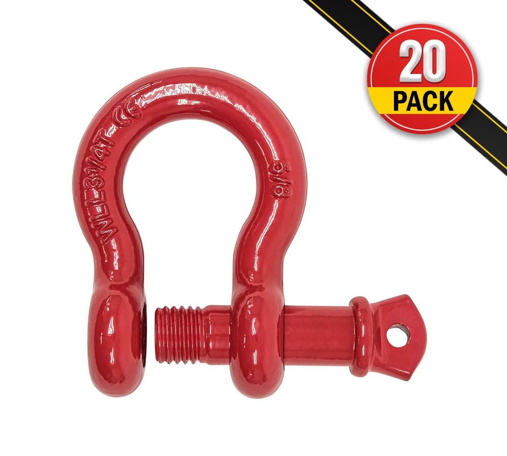 Mytee Products 5/8" Anchor Shackle Forged Carbon Steel w/Alloy Screw Pin WLL 3.25 Tons (6,500 lbs) | Double Rust Protection Heavy Duty D Ring Shackle for Towing, Rigging & Vehicle Recovery (20 Pack)