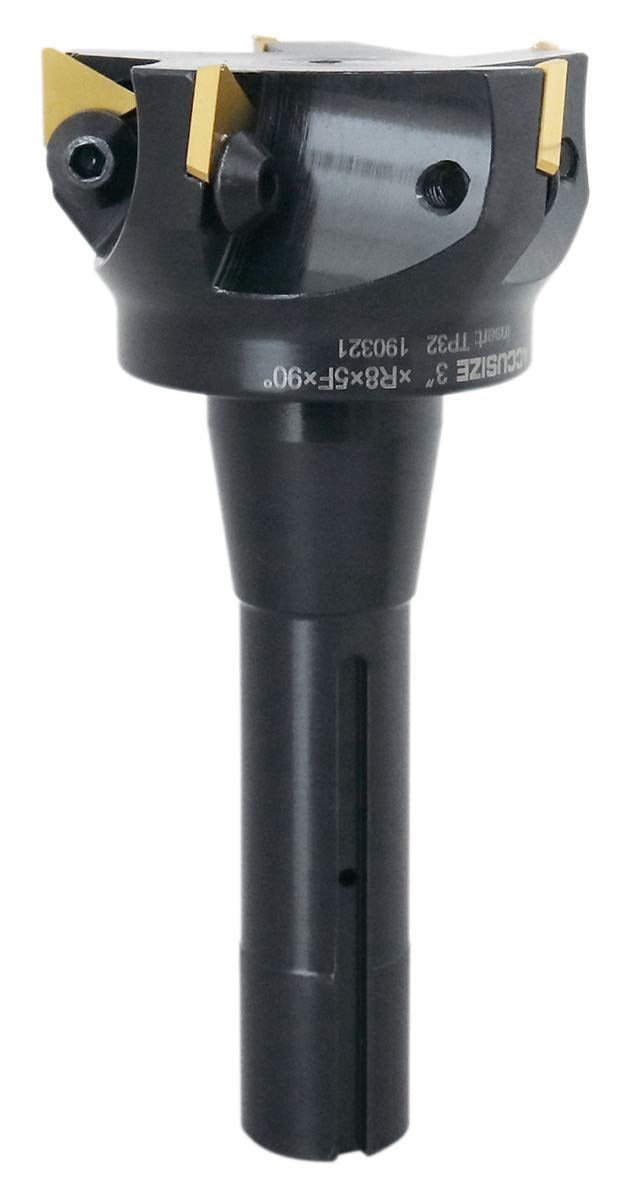 Accusize Industrial Tools 3'' Carbide Indexable End Mill, R8 Shank, 5 Flute, with Tpg322 Inserts, 0046-0917