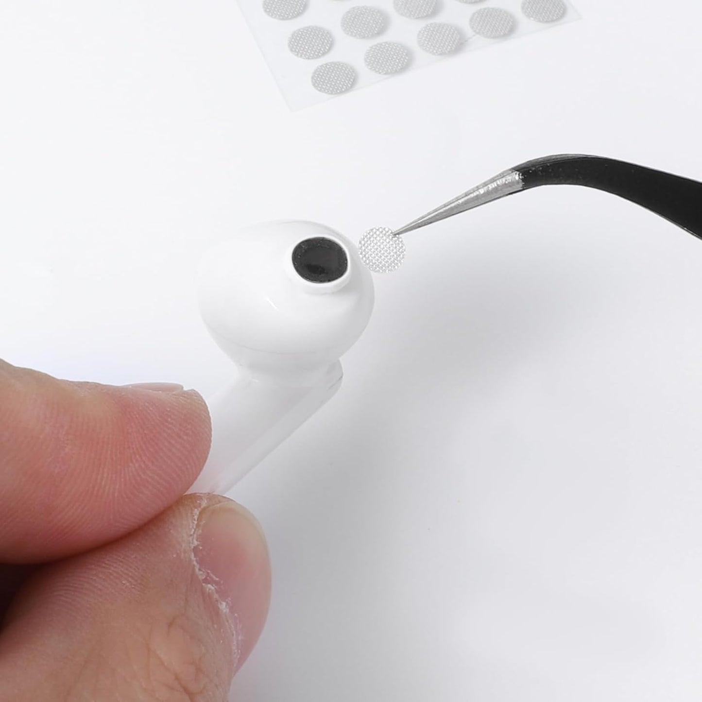 Macuezu 20 4 Mm PCS Earbud Mesh Replacement with Tweezers, Stainless Steel Earbud Dust Filter Mesh Compatible with Most