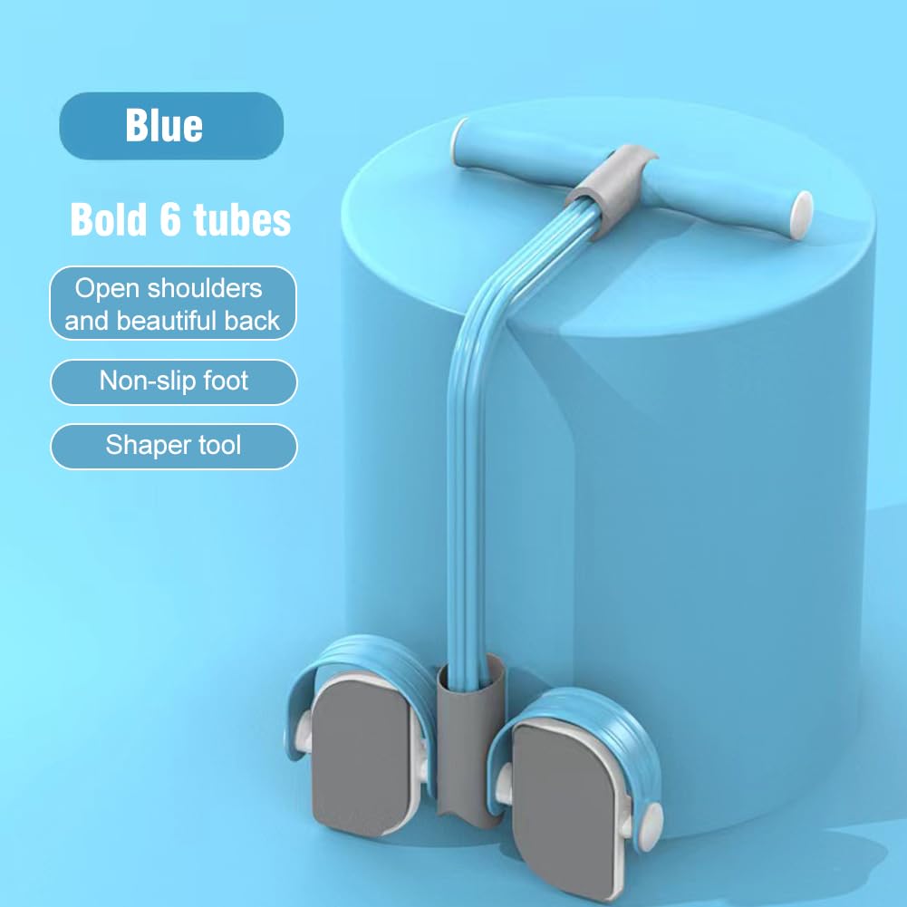 Abdominal Trainer, Sit-Up Training Equipment, 6 Tubes Fitness Elastic Pull Rope, Tension Rope Pull Up Pilate Foot Pedal Resistance Band Workout Tool Ab Shaper(Blue)