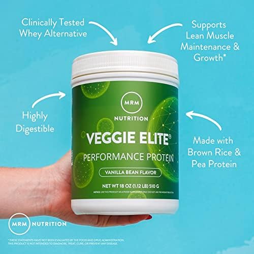 MRM Nutrition Veggie Elite Performance Protein | Salted Caramel Flavored| Plant-Based Protein| Easy to Digest | with BCAAs| Vegan + Gluten-Free | Clinically Tested| Digestive enzymes | 30 Servings