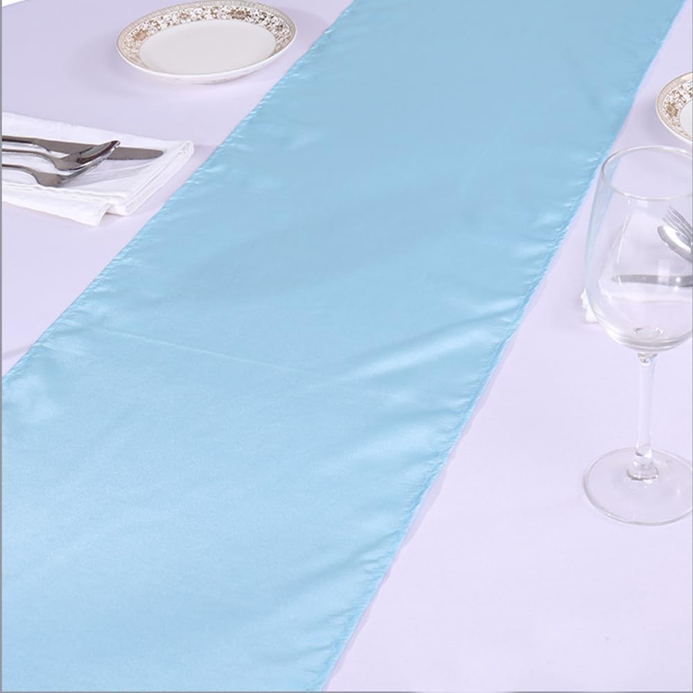 Skiennix Baby Blue Satin Table Runner - 12 x 108 Inches for Weddings, Parties & Events