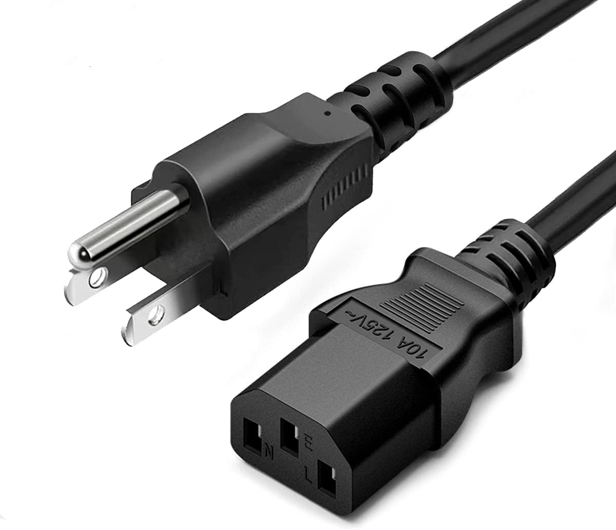 LORDTRONICS 5ft (1.5m) 10 125 3 Standard Amps Volts Black Prong AC Power Cord Cable for Electronics, TV, Computer
