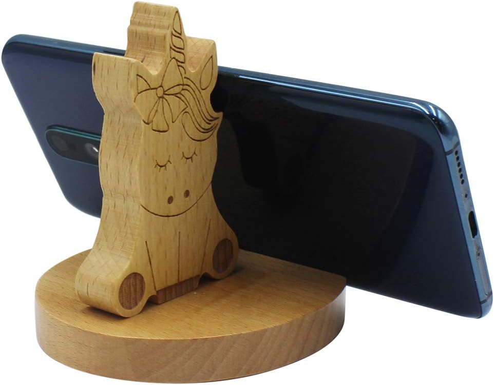 Amamcy Cute Unicorn Cellphone Holder Stand Wooden Smartphone Desk Holder for Mobile Phones Animal Phone Stand Desk