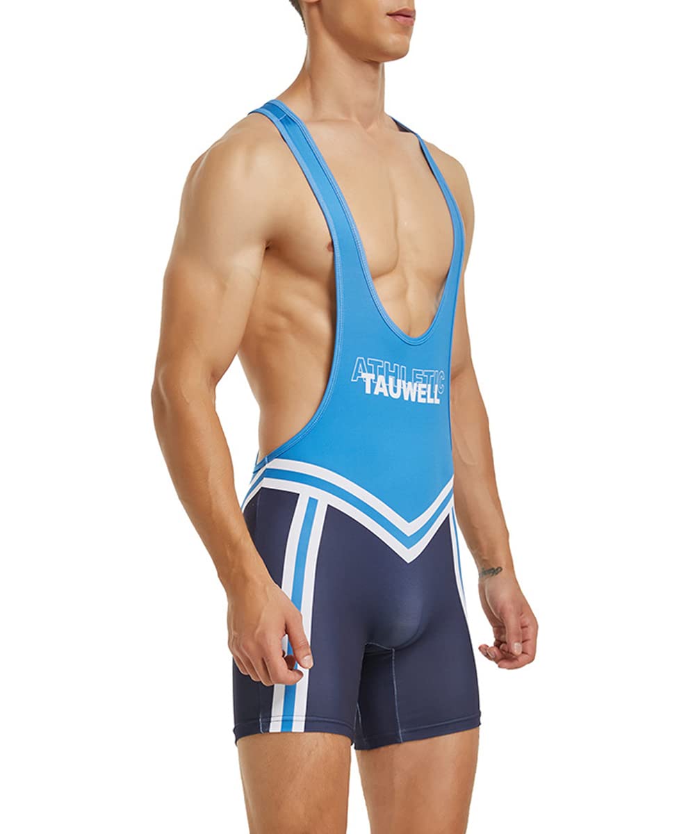 Gymskop Men's Wrestling Singlets Athletic Supporters Slim Fit Sport Bodysuit One Piece Sleeveless Active Wrestling Leotard Jumpsuits 04 Blue M