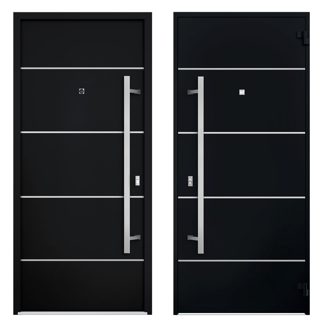 VDOMDOORS Front Exterior Prehung Steel Door/Deux 6083 Black Enamel/Side Exterior Window Sidelite/Stainless Inserts Entry Metal Modern Painted W36+16" x H80 Right Hand Inswing