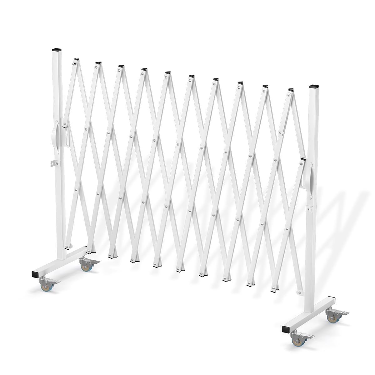 WEWORTH Expandable Barricade, Accordion Garden Yard Outdoor Indoor Portable Folding Security Dog Fence Gates Wall Mount, 129' Adjustable Metal Safety Barrier Gate with Casters, White