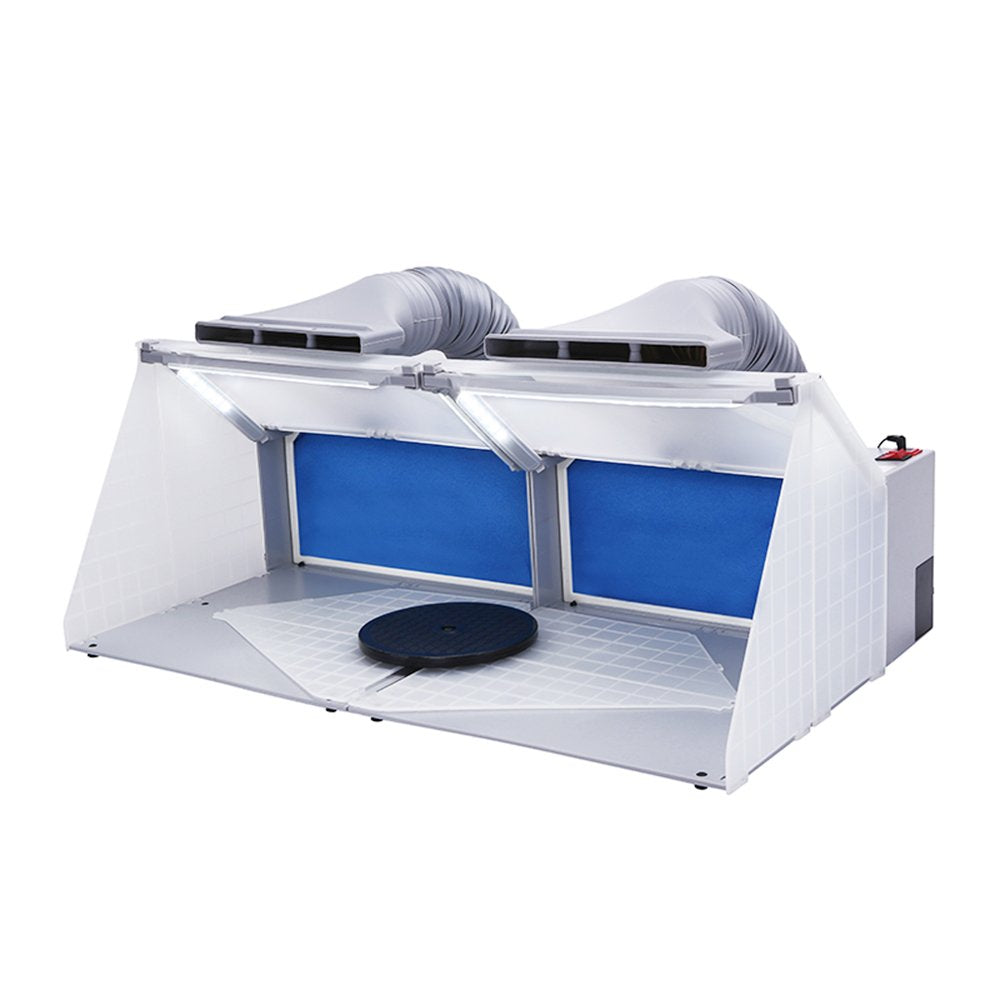 OPHIR 2 Sets of Portable Airbrush Spray Booth with 6 LED Lights, 2 Exhaust Hoses & 360° Turntables, Spray Paint Booth for Model Hobby Crafts, Foldable Ventilation Airbrush Booth for Indoor Painting