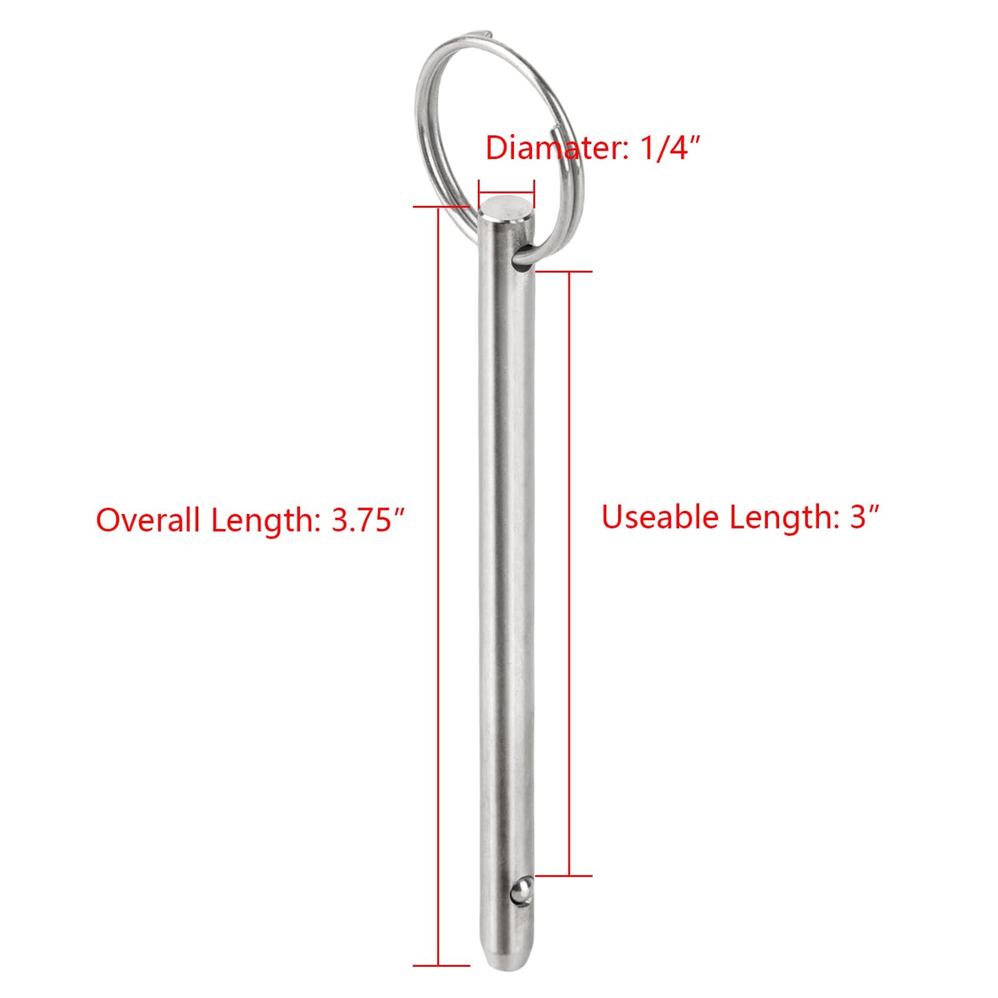 HZJPIN 4 Pack Quick Release Pin, Diameter 1/4"(6.3mm), Overall Length 3.75"(95mm), Usable Length 3"(76mm), Full 316 Stainless Steel, Bimini Top Pin, Marine Hardware