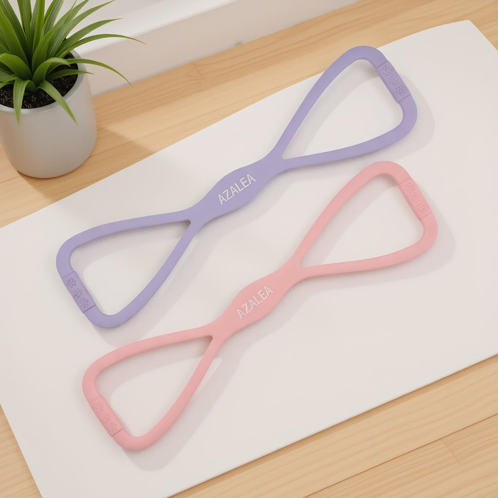 AZALEA Figure 8 Resistance Bands, 2 Pack Silicone Stretch Bands for Yoga, Pilates, Home Workout, Non Slip Exercise Bands with Handles, 15LB 25LB Set for Arms, Back, Legs, Glutes