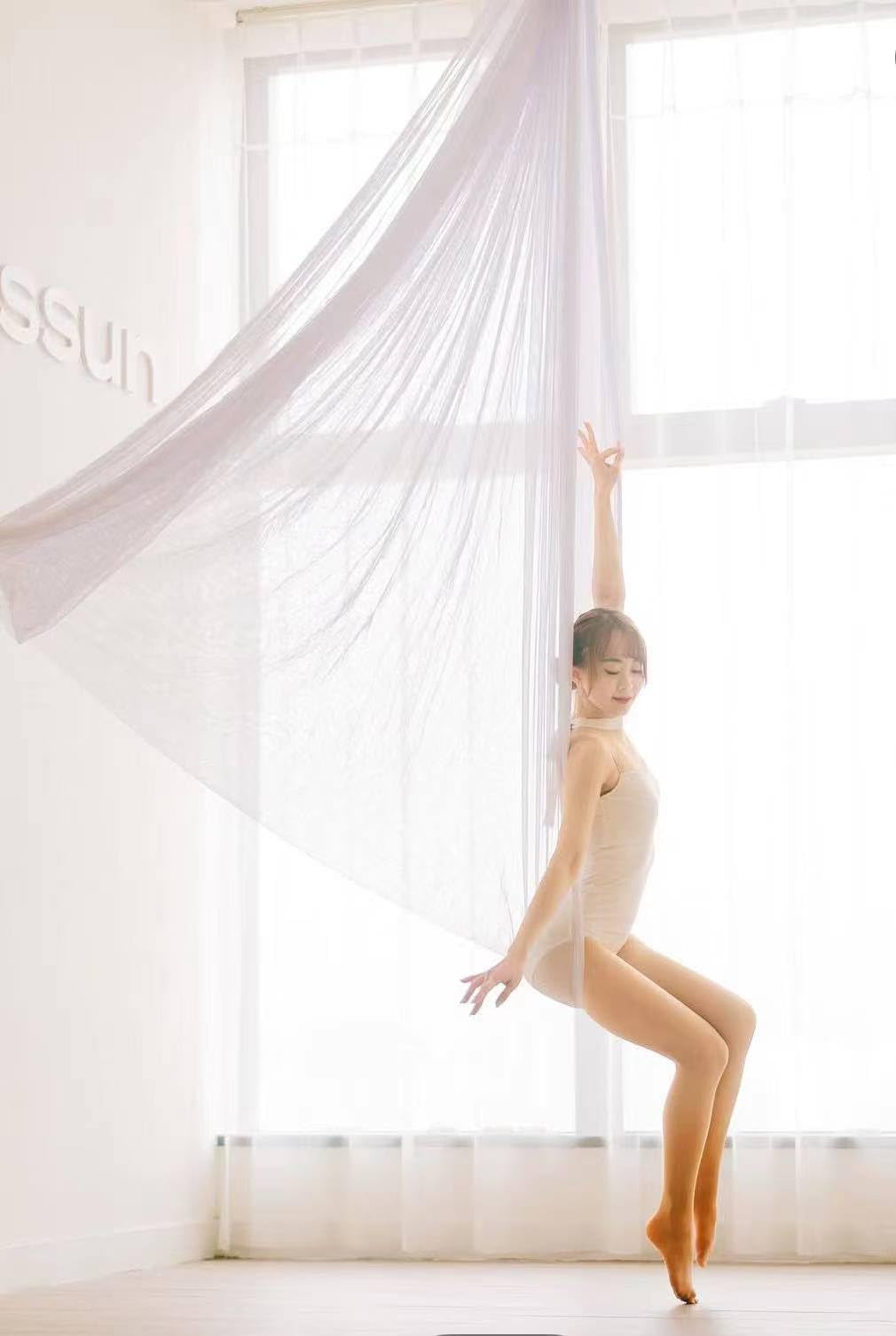 Transparent Aerial Yoga Hammock Set with Low Elasticity Aerial Silks Set Included Accessories (white, 7.7 yards)