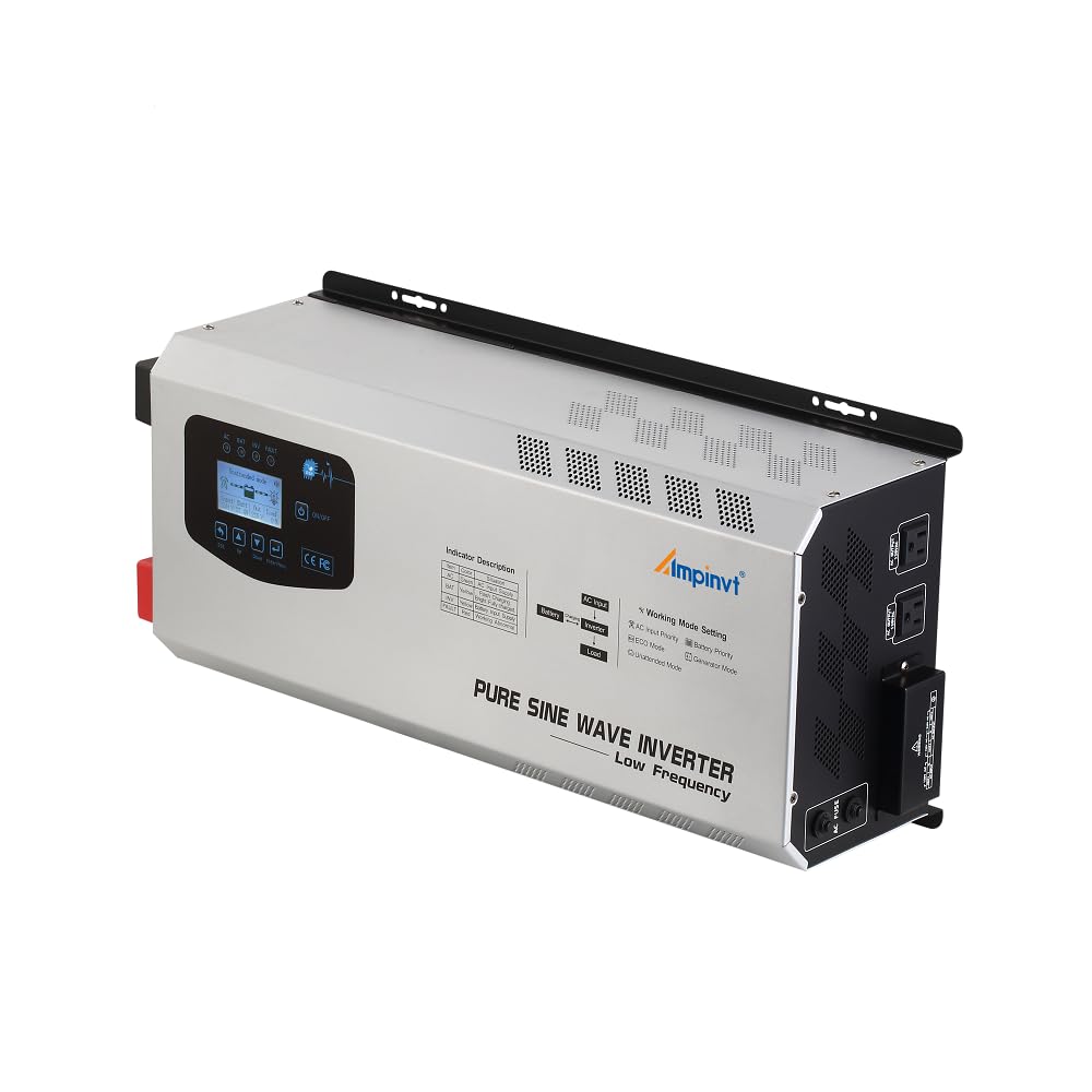 AMPINVT Off Grid Inverter Charger 5000W Peak 15000W DC 48V to 120V/240V AC Split Phase Output, with Battery AC Charger, Low Frequency Pure Sine Wave Inverter for Solar Home