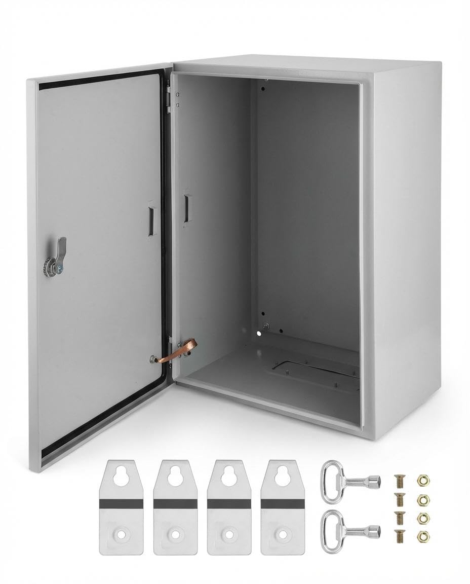 Outdoor NEMA Steel Enclosure, 24x16x12 NEMA 4X Steel Electrical Box, IP66 Waterproof & Dustproof, Outdoor/Indoor Electrical Junction Box