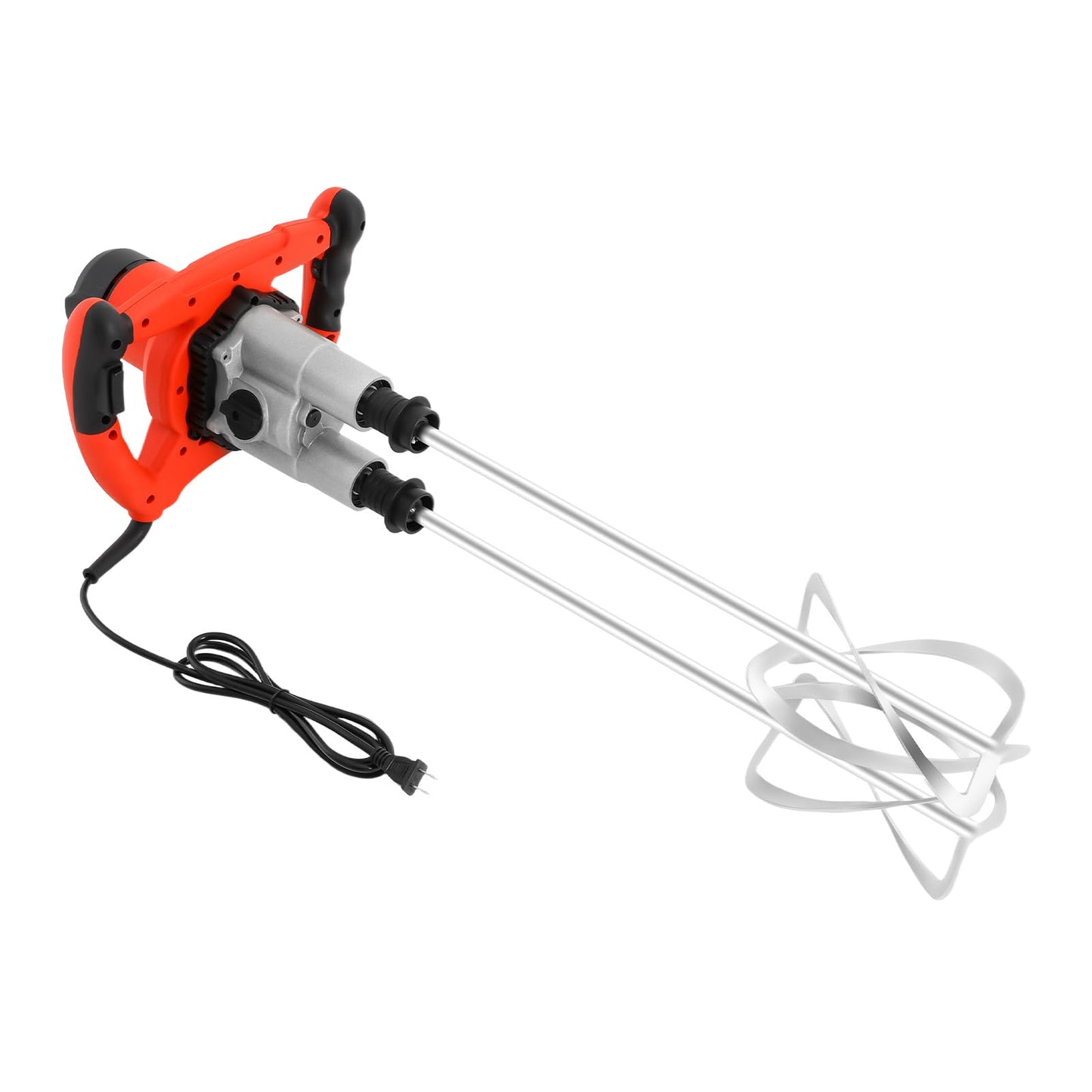 Double Paddle Concrete Mixer with 2 Carbon Brushes,6 Speeds Adjustable Paint and Mortar Stirrer,﻿2800W Eletric Hand-held Mud Cement Mixer for Bitumen Grout, Plaster, Thinset (Red)
