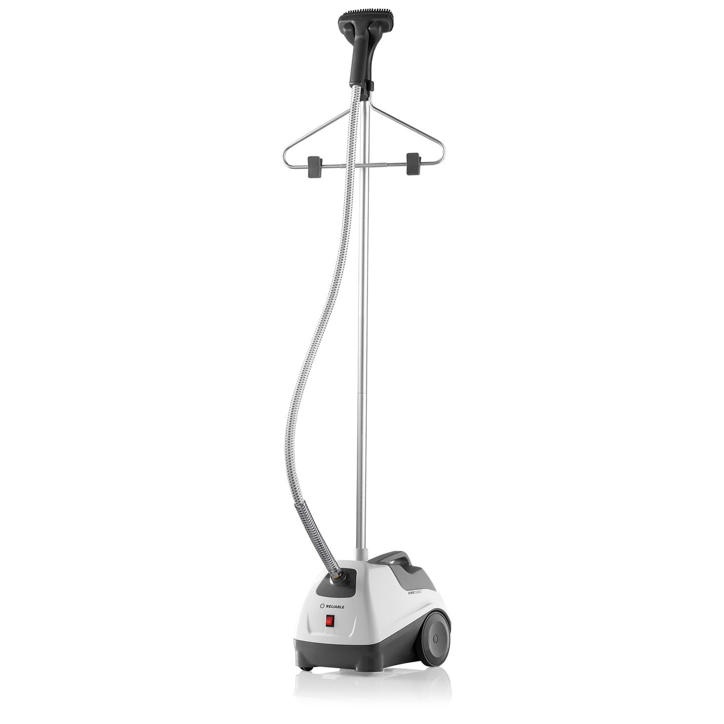 Reliable Vivio 500GC Garment Steamer - PVC Steam Head and Easy Roll Wheels, Garment Steamer with Removable Hanger, 1 Gallon Water Capacity, 1300W Brass Elements with Auto Shut Off and 63" Long Hose