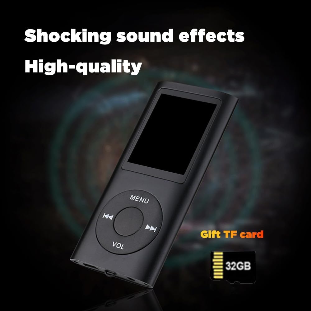 FKLBBLPM MP3 5.2, 32GB Player with Bluetooth Portable Music Player with Memory Card, Stereo Earphone, Voice Recorder