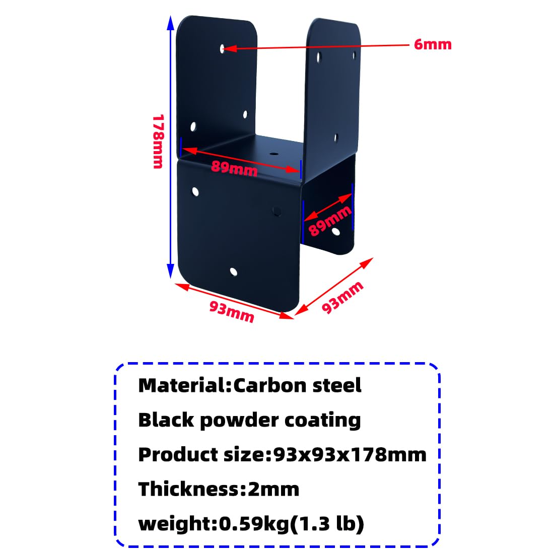 Jouray 4 Pcs Black 4x4 Deck Post Caps & Tie Brackets, 14 Gauge Steel Post Anchor Connectors for Metal to Wood Posts