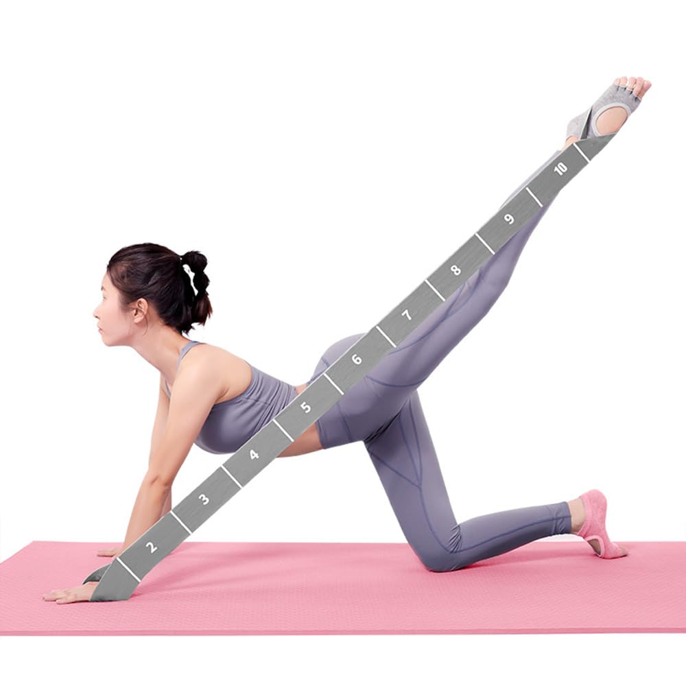 2 PCS 11 Grids Adjustable Yoga Stretch Band, Elastic Stretching Strap, Leg Stretch Equipment Flexibility Resistance Stretch Band for Physical Stretching, Pilates, Ballet, Dance (Gray+Blue)