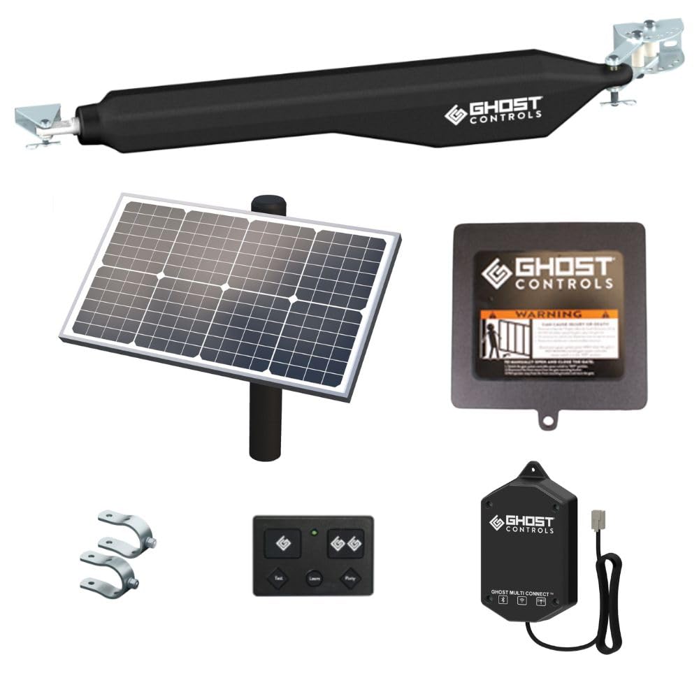 Ghost Controls Decorative Single Solar Automatic Gate Opener Smart Bundle with 30w Solar Panel and MultiConnect