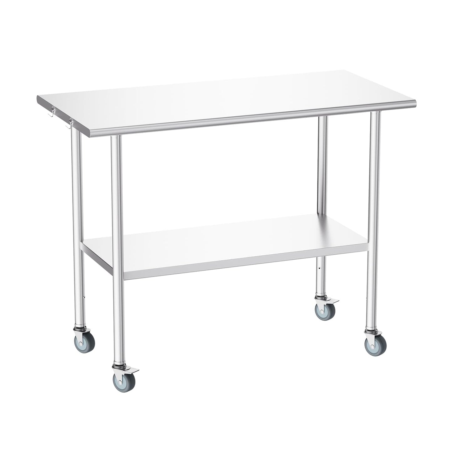 Atelicf All-Stainless Steel Prep Table, 24 X 48 Inches, with Casters and Adjustable Undershelf, Heavy-Duty Build for Outdoor Use,Restaurants,Hotels,Workshops,Kitchens,Gardens, and Garages