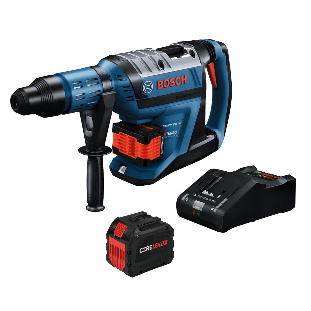 BOSCH PROFACTOR GBH18V-45CK27 18V SDS-max 1-7/8 In. Rotary Hammer | 9.3 Ft-Lbs Impact, BITURBO Brushless, Anti-Vibration | Includes (2) 12Ah CORE18V Batteries, 16A Turbo Charger, Case