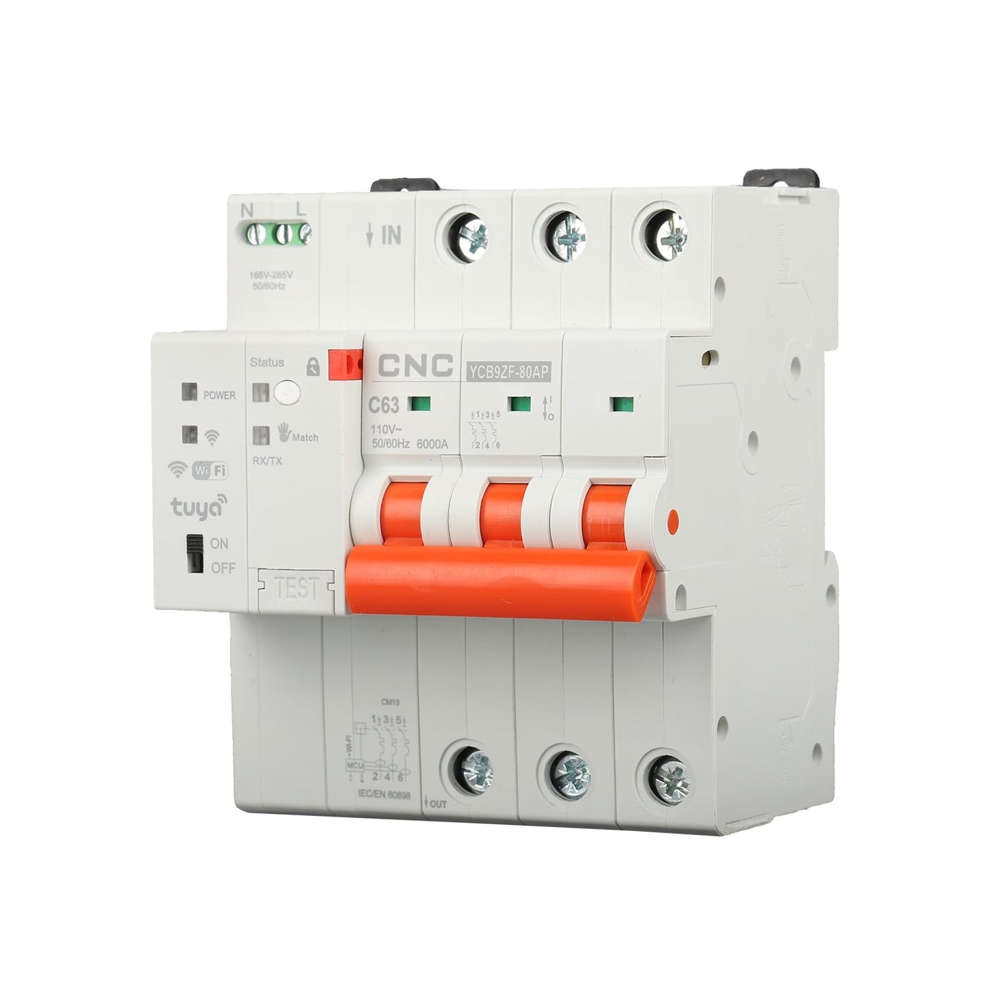 CNC 110V 3P Smart WiFi Circuit Breaker MCB WiFi Power Metering Circuit Breaker Smart Life Remote Control Automatic Wireless Interruptor Reclosing Switch(3P 1-63A Adjustable)