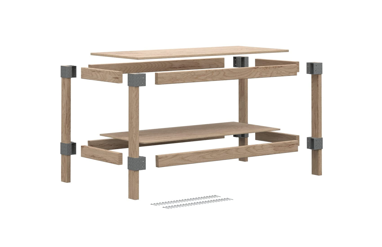 Heavyweight DIY Workbench Hardware Kit, 24 in W x 48 in D, 500 lb Capacity, Easy 90 Cuts, Lumber Not Included, Gray Plastic Brackets