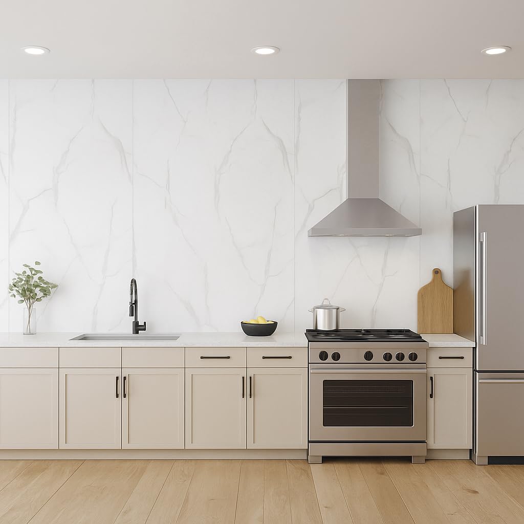 Dundee Deco Faux Marble Wall Panels - 2 ft X 4 ft - Glossy, Waterproof Indoor Wall Cladding - White, Grey Veins - Set of 4 - Covers 31 sq ft