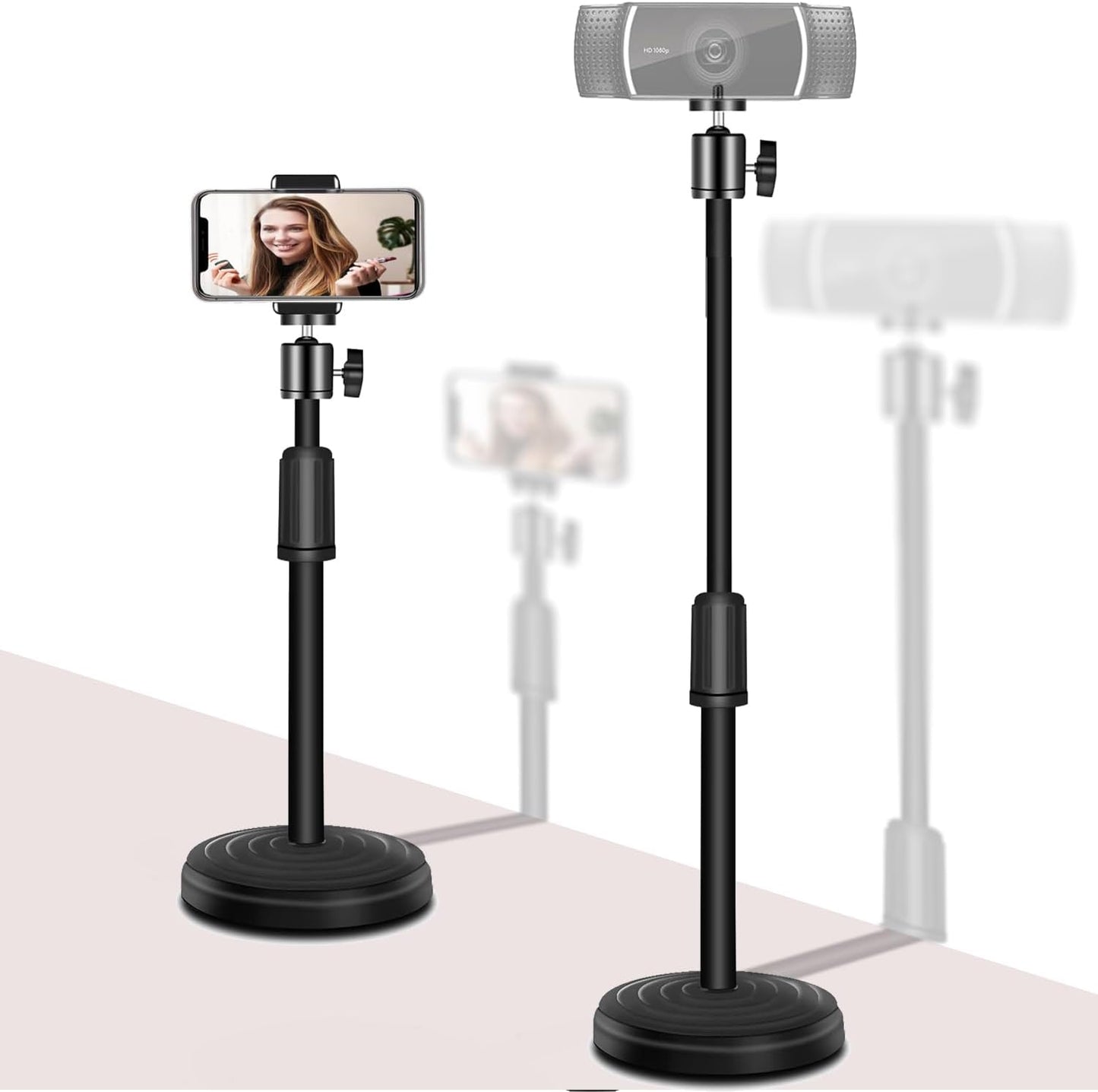 Knatpunff C920 C922 C925e C930e, 1/4" Webcam Stand with Phone Holder, Adjustable Height Desk Camera Mount for Logitech