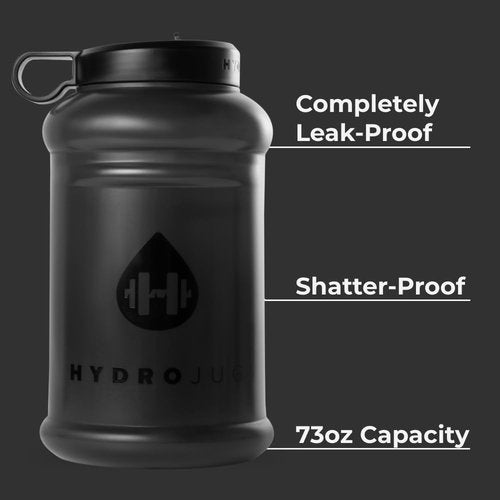 HydroJug Half Gallon Water Bottle - Refillable, Leakproof 73oz Jug With Carry Handle - BPA Free, Black