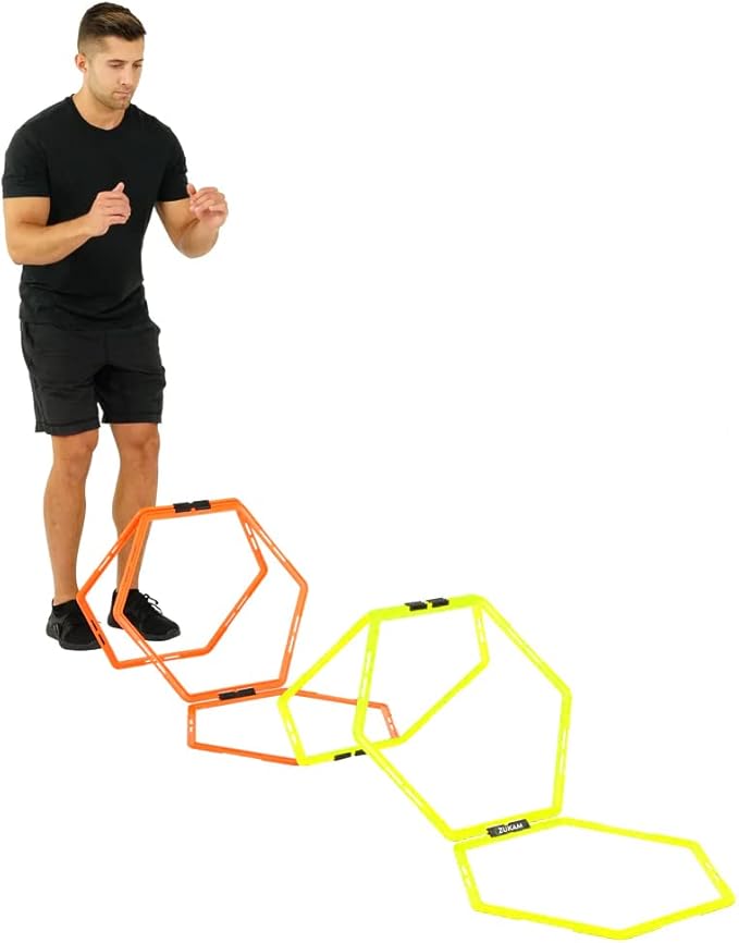 Hex Agility Rings for Speed Training & Agility Footwork Training Speed Hurdles Ladder with Carrying Bag (12 Rings)