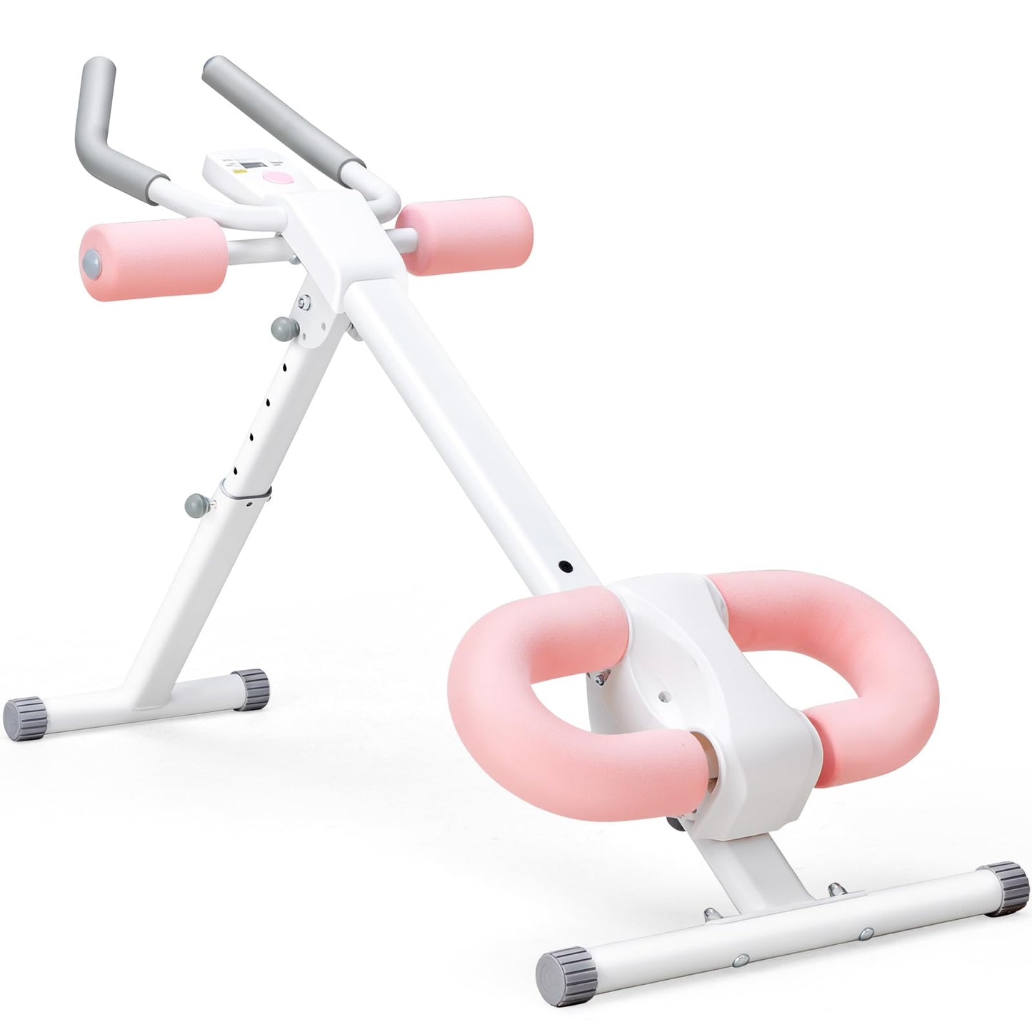 OLIXIS Ab Machine, Ab Workout Equipment for Home Gym, Adjustable Abdominal Trainer for Stomach Workout, Foldable Core Strength Exercise Machine with 440LBS, LCD Display, Knee Protection, White Pink