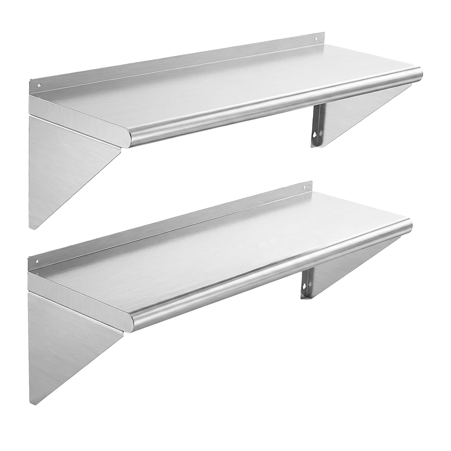 KUARBARR Stainless Steel Shelf Wall-Mounted Stainless Steel Wall Shelf 12 x 48 Inch, 2 Pack Commercial Metal Wall Shelves Garage Shelving for Restaurant Kitchen