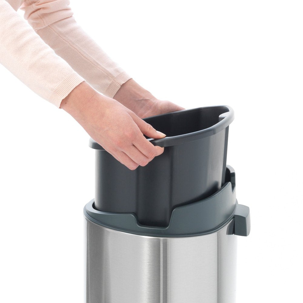 Brabantia Press-Top Kitchen Trash Can with Flat Back | White | 10.6 Gallon / 40L | Home Trash Can with Soft-Touch Stay-Open Lid & Removable Inner Bucket | Fits Flat Against Walls | + Trash Bags
