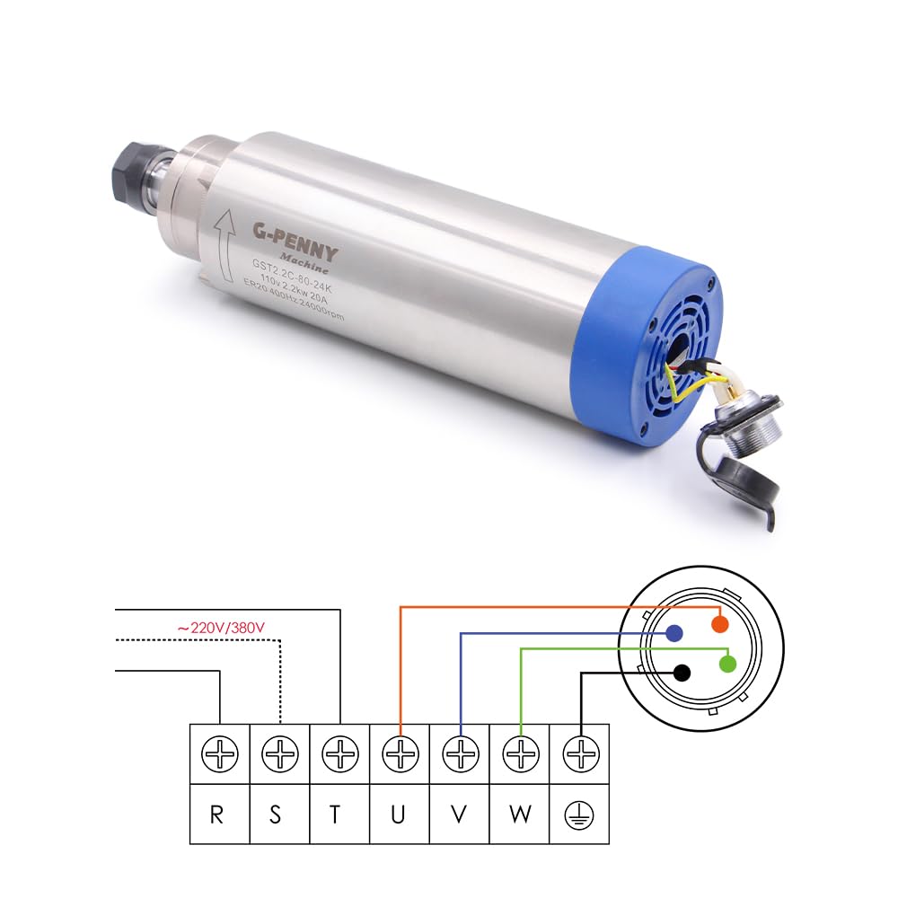 G-Penny 2.2kw ER20 220v Air Cooled Spindle Motor 0-24000rpm D=80mm 4 pcs Ceramic Ball Bearings Woor Working 0.01mm Accuracy for CNC Machine