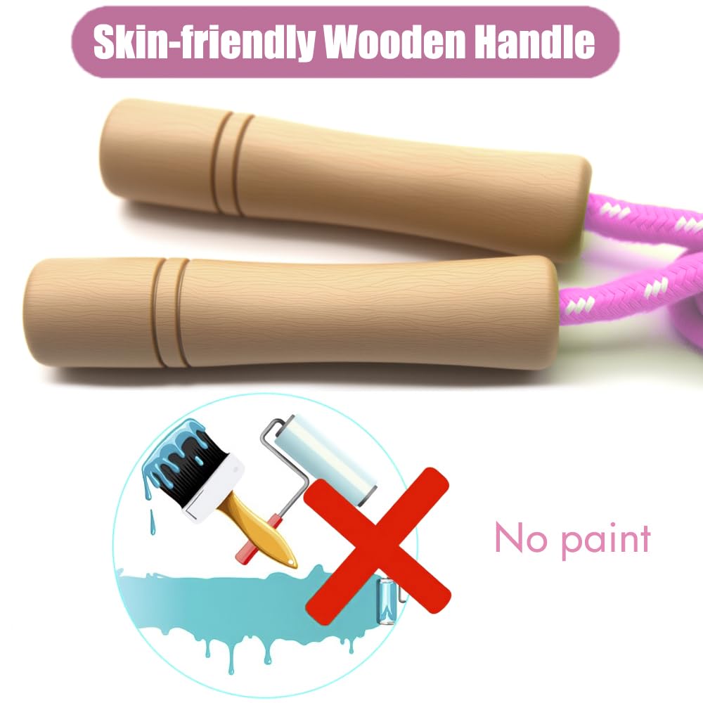 Homello Jump Rope for Kids - Wooden Handle - Adjustable Cotton Braided Fitness Skipping Rope for Toddler Fitness Workout Exercise Outdoor Activity