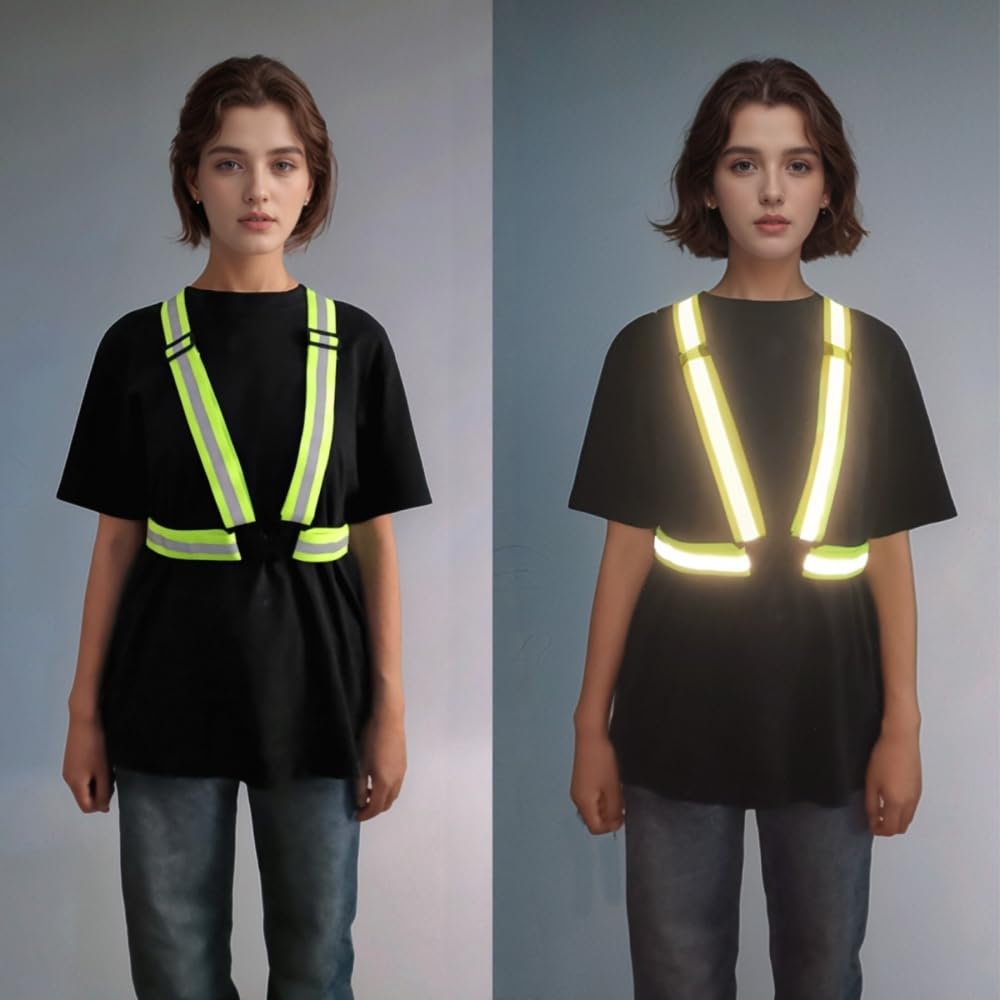 IDOU 1.5 IN Elastic High Visibility Reflective Safety Strap with 360° Silver Strips, Adjustable Hi Vis Night Running Vest for Cycling,Construction & Outdoor Activities (Yellow/XXL)
