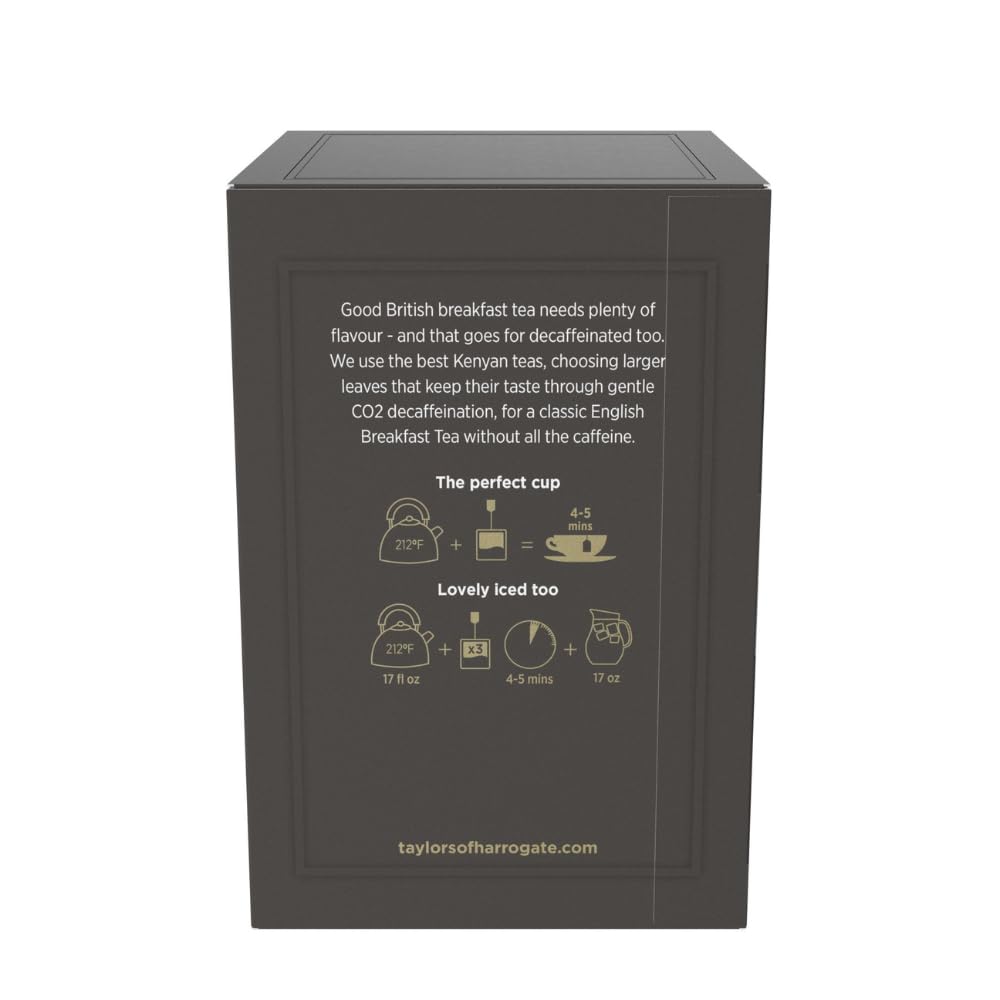 Taylors of Harrogate Decaffeinated Breakfast Black Tea - Rich & Balanced Flavor | 20 Individually Wrapped Bags