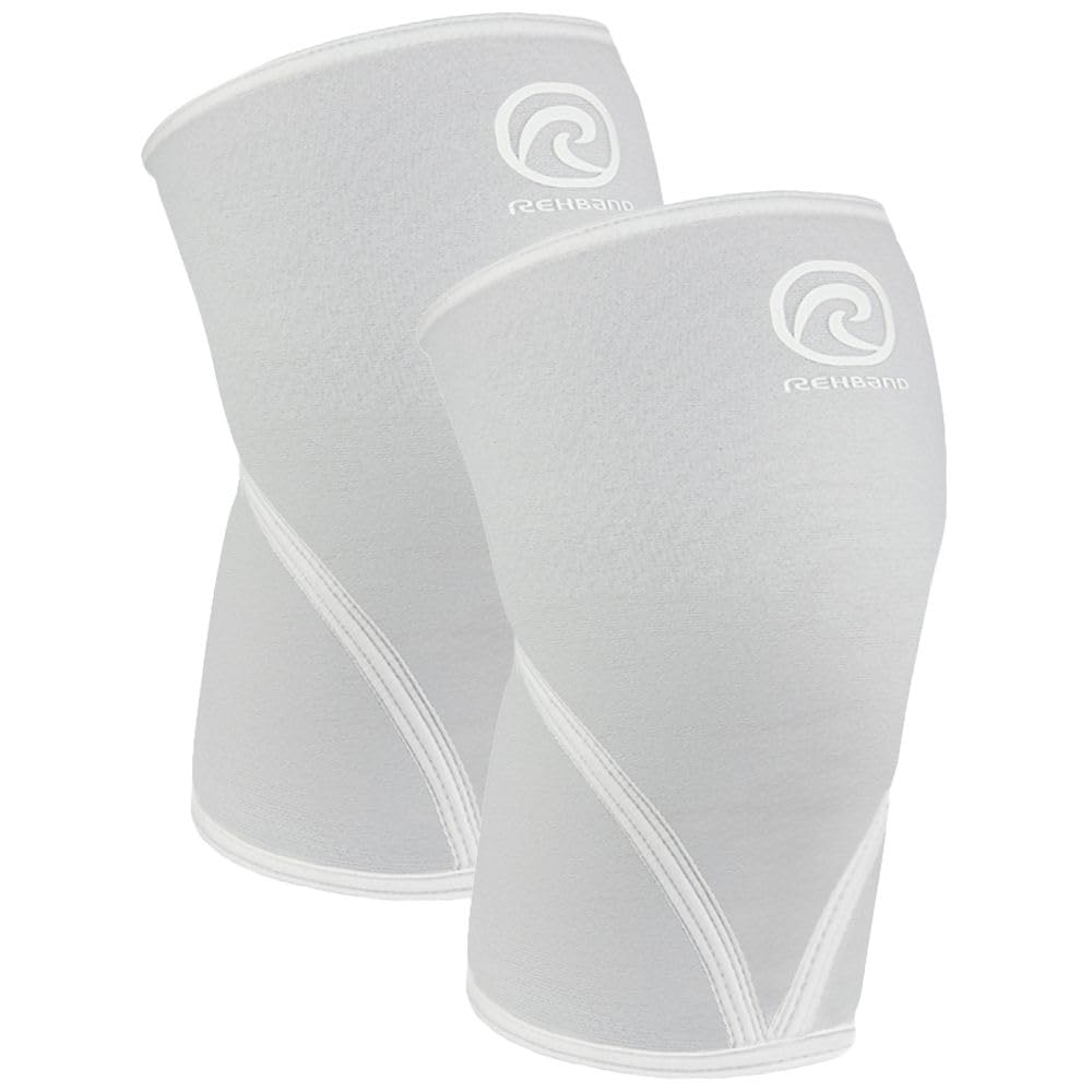 Rehband Classic 7mm V Knee Sleeve for Weightlifting, Competition Grade Powerlifting Knee Sleeve, Compression Sleeve for Crossfit, Squats, Gym & Heavy Lifts, Colour:Arctic/White - 1 Pair, Size:XX-Large