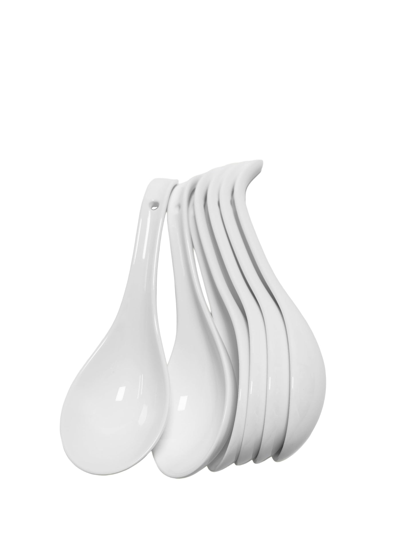 6.75 in Soup Spoons ACANDYL 6 Pcs Asian Soup Spoon Ceramic White Chinese Japanese Soup Spoon for Cereal Ramen Pho Dumpling Wonton Miso Non-Toxic & Dishwasher Safe Deep Oval Hook Design