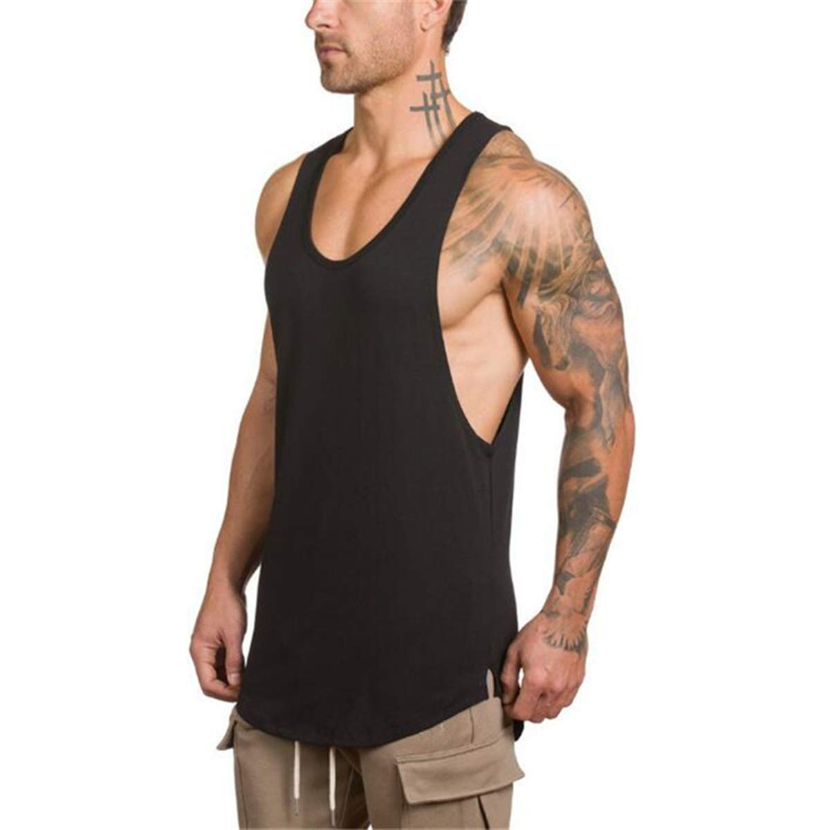 Muscle Killer 3 Pack Men's Muscle Gym Workout Stringer Tank Tops Bodybuilding Fitness T-Shirts (Black+Gray Green+ALOT,Large)