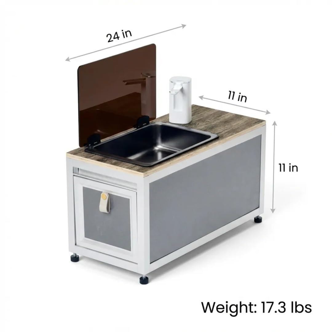 Portable Camping Sink, 304 Stainless Steel Outdoor Handwash Station with Touchless Faucet, Folding Table Lid & Storage Cabinet, Heavy-Duty Portable Sink for RV, Backyard, Camping & Kids