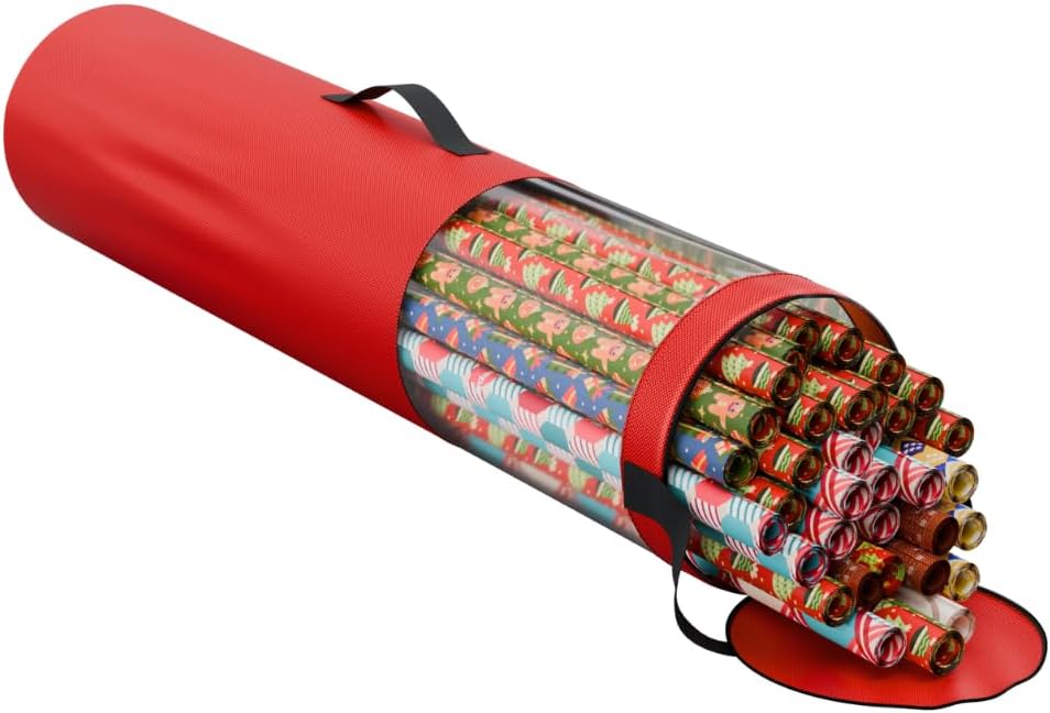 ProPik Wrapping Paper Storage Bag - Heavy Duty Organizer for Up to 24 Rolls | 40-Inch Clear PVC with Handles