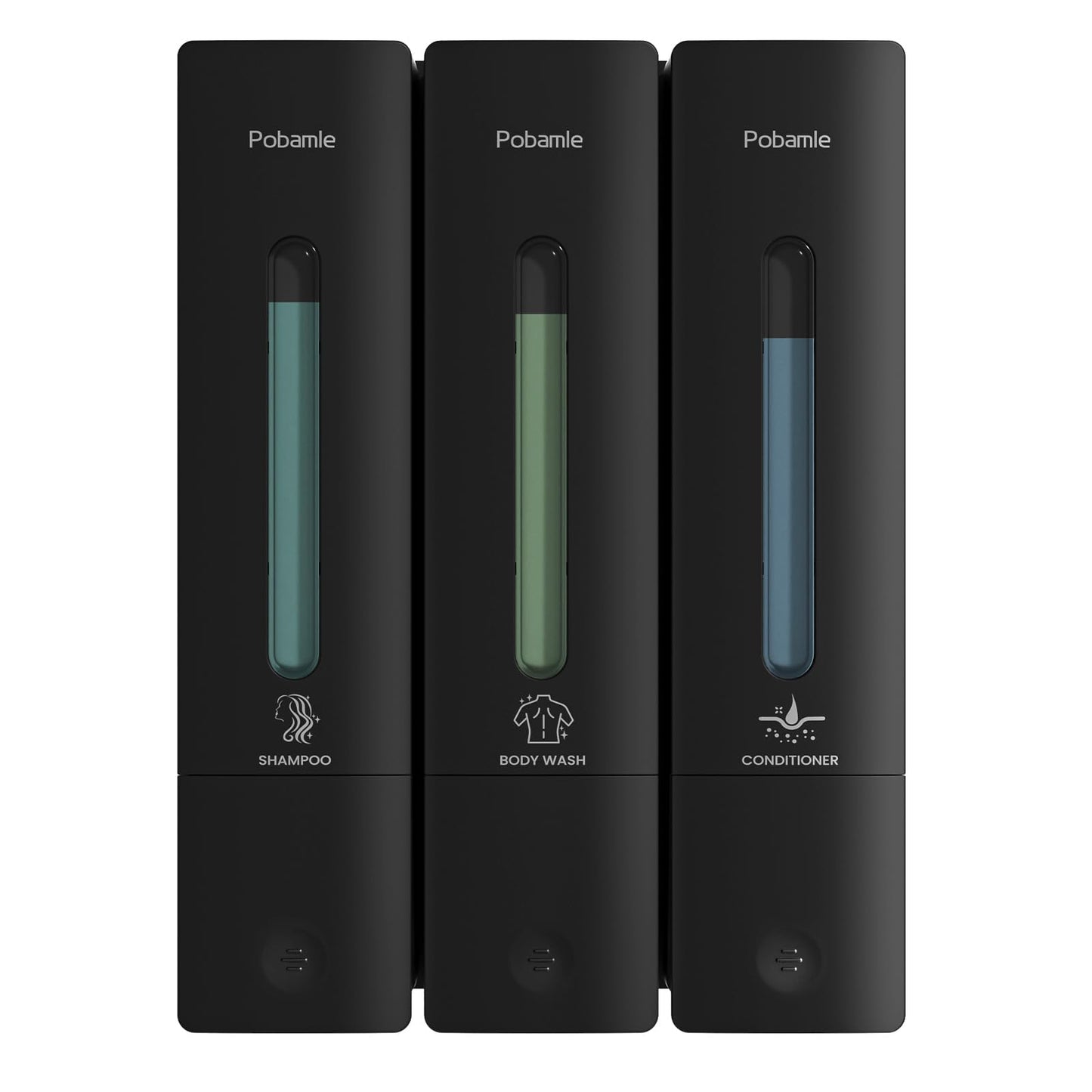 Pobamle Shampoo and Conditioner Dispenser - Shower Soap Dispenser Wall Mounted No Drill - Shampoo Conditioner Body Wash Dispenser 3 Chamber - Easy Install for Bathroom Hotel Black 1200ml
