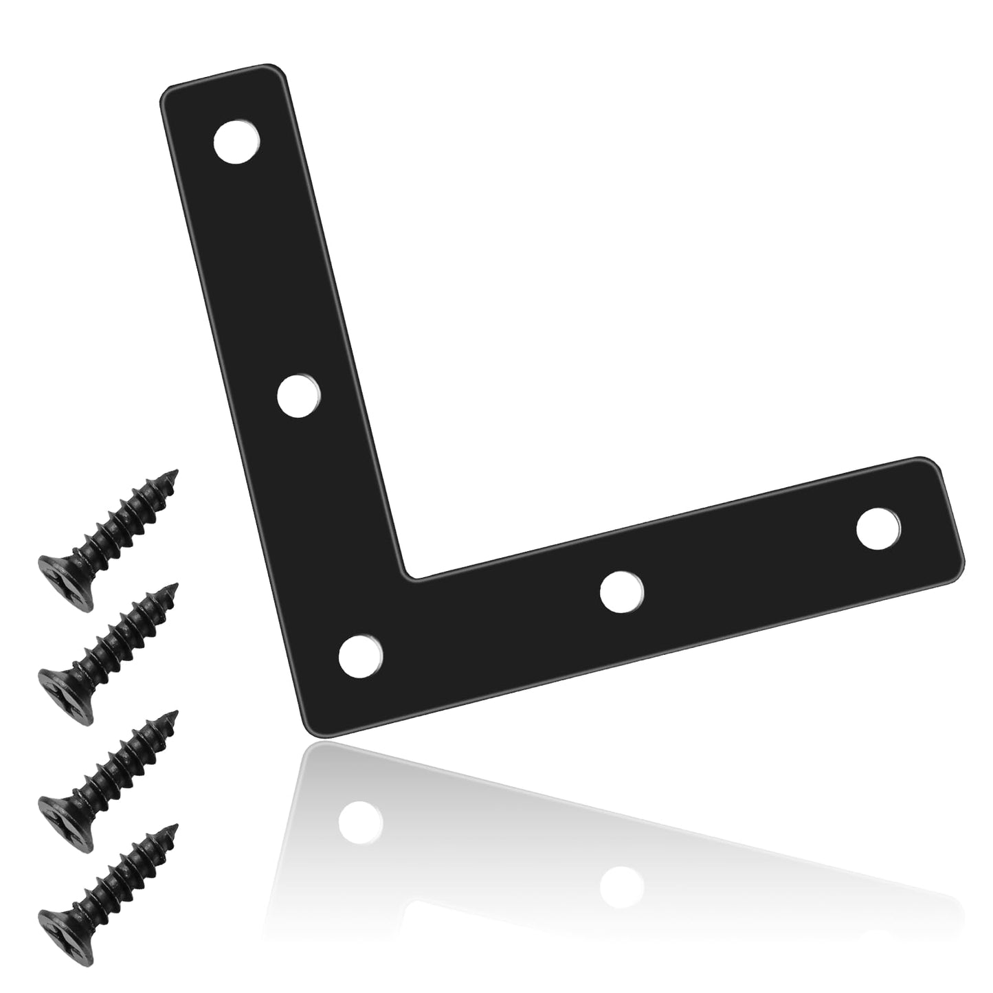 Rierdge 12 Pcs 3.15" x 0.62" L-Shape Corner Brace Brackets, 90°Angle Flat Mending Repair Plates Corner Brackets with Screws, Black