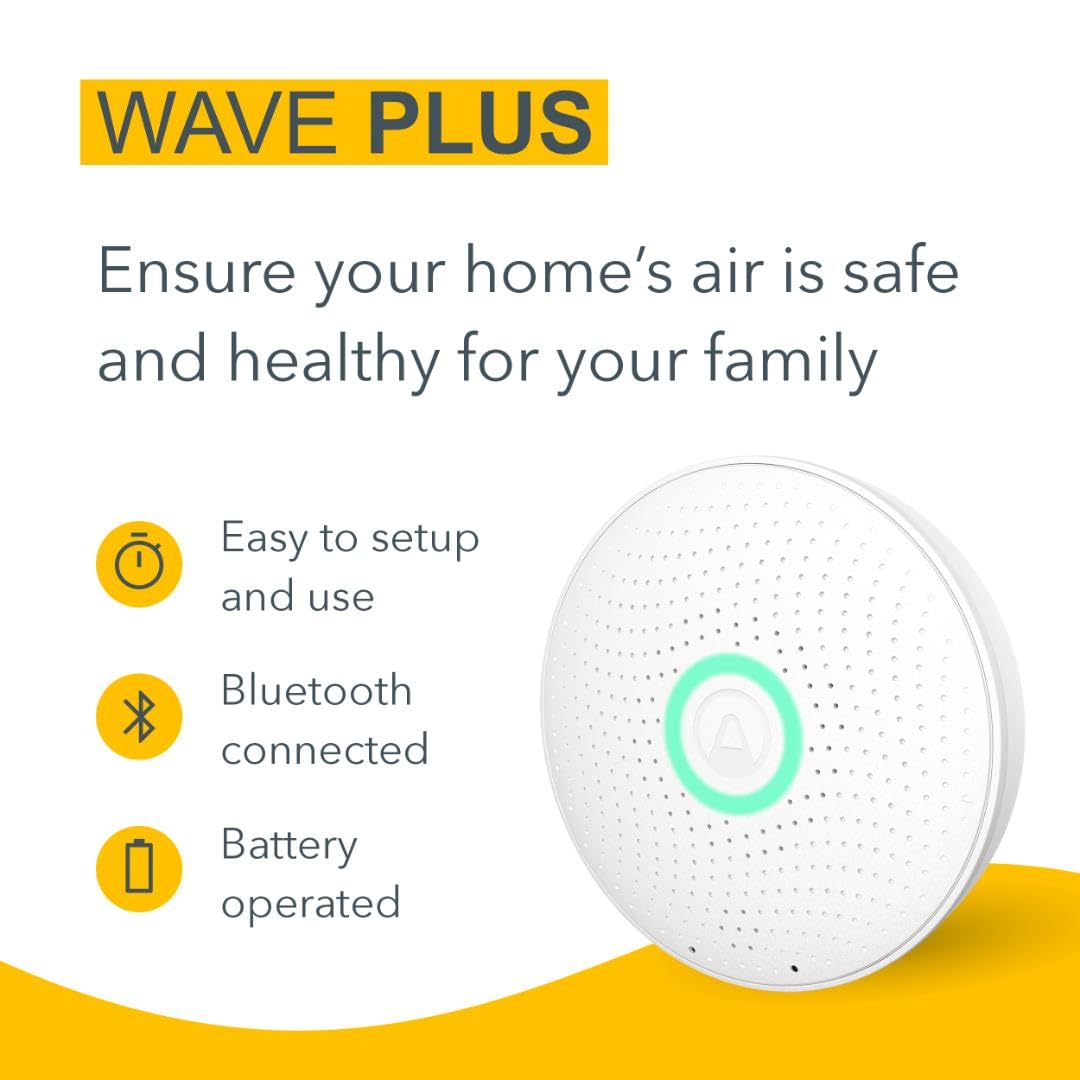 Airthings 2930 Wave Plus - Radon & Air Quality Monitor, Battery Powered (CO2, VOC, Humidity, Temp, Pressure)