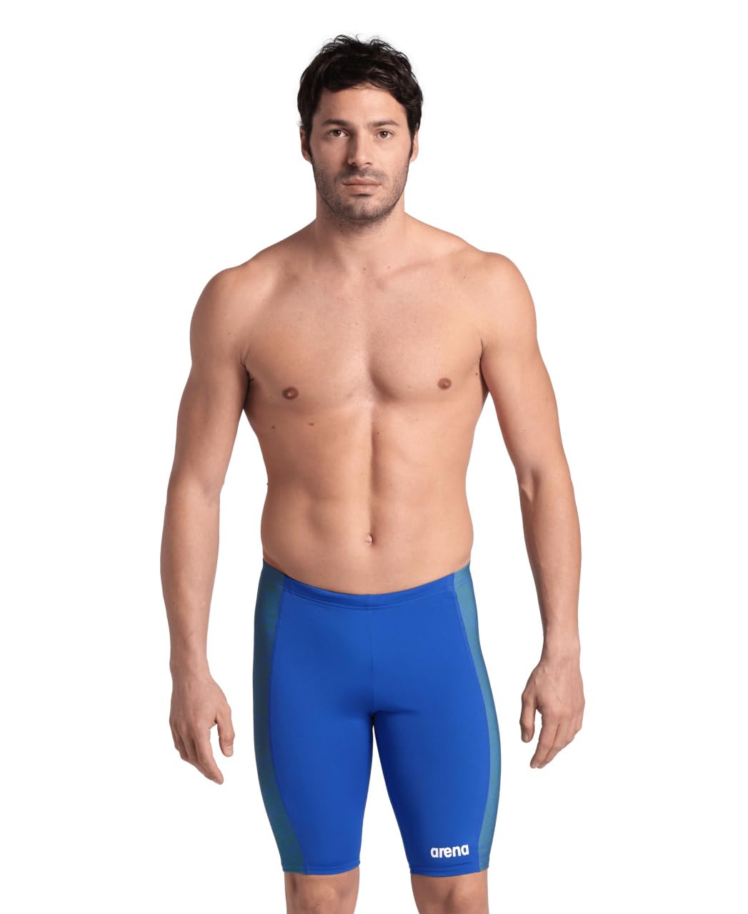 ARENA Performance Men's Abstract Tiles Swim Jammer MaxLife Athletic Practice Knee-Length Swimsuit Short Competitive Training Bathing Suit, Royal/Team Royal Green, US Size 24